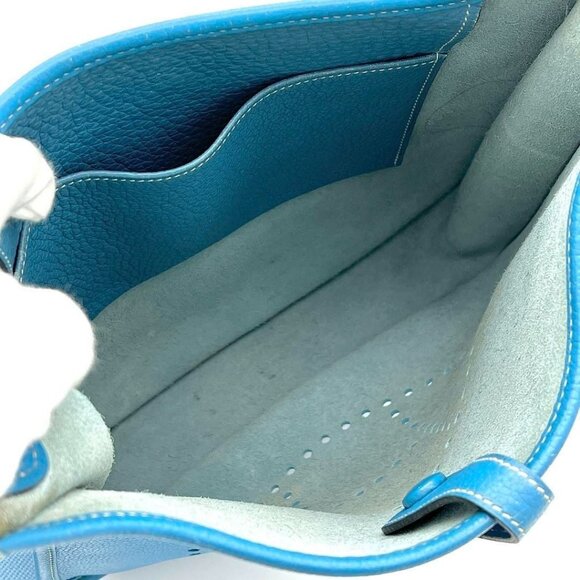 Authentic HERMES Evelyn PM I Blue Jean Clemence Leather Shoulder Bag - Picture 4 of 15